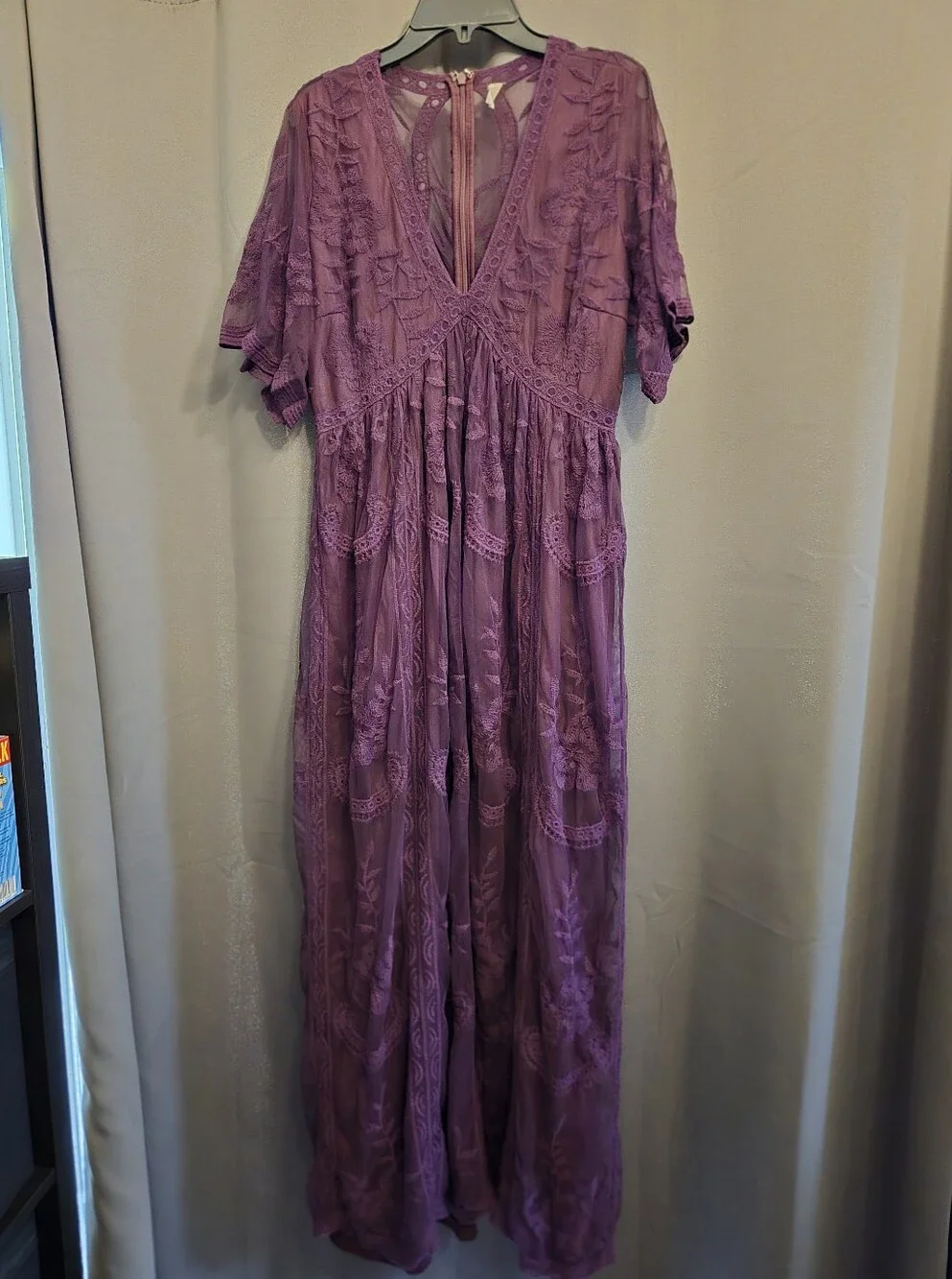 Pinkblush Maternity Purple Embroidered Lace Maxi Dress Boho Size L